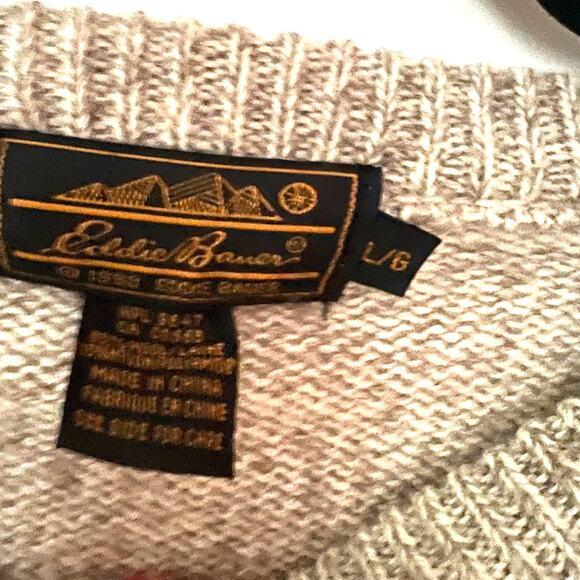 Vintage Eddie Bauer Wool Grandma Floral Tan Heather Sweater SZ L - Picture 4 of 6